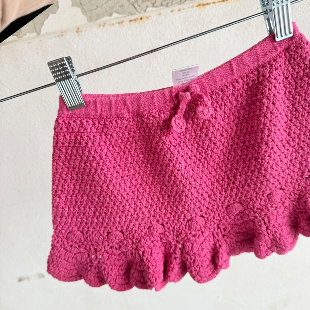 Vtg Gymboree Skirt Crochet Knit‎ Ruffle Mini Pink Toddler Girls 3T 100% Cotton